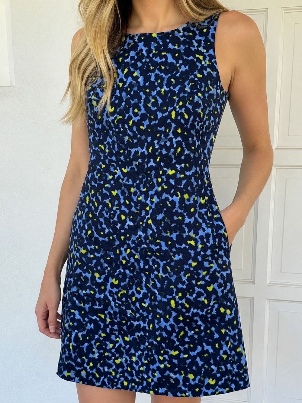 Gap Designed & Crafted Sleeveless Fit & Flare Dress Blue Abstract Print S